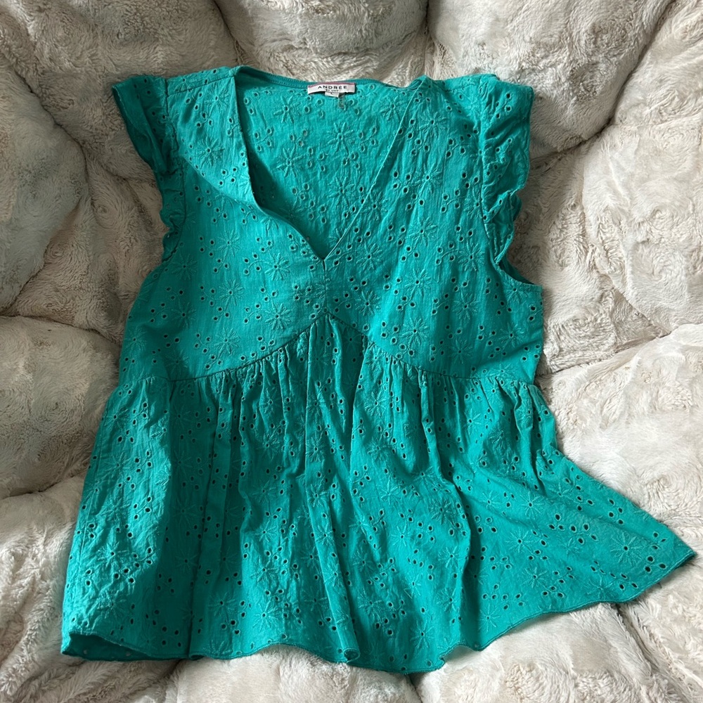 Teal Eyelet Women's Top